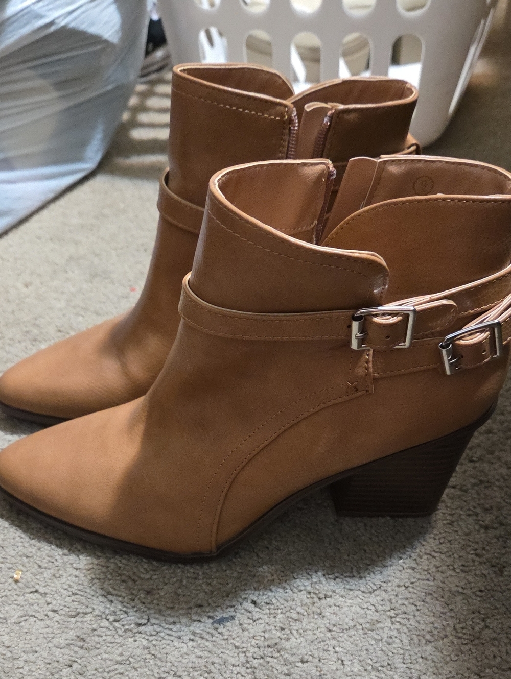 Ladies Tan Ankle Booties with Buckle Strap - Chic Everyday Style